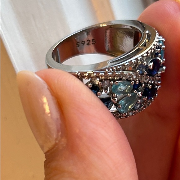 Silver and Lab Sapphire/Topaz Ring - Picture 4 of 6